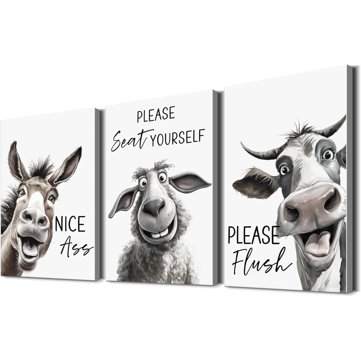 Funny Animal 3 Piece Canvas Wall Art