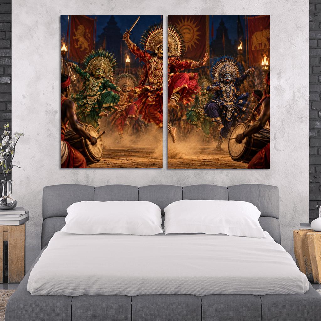 Chhau Masked Martial Dance Of Mythic Valor canvas paintings frame [AI-a8b13573-6c8e975e3484]