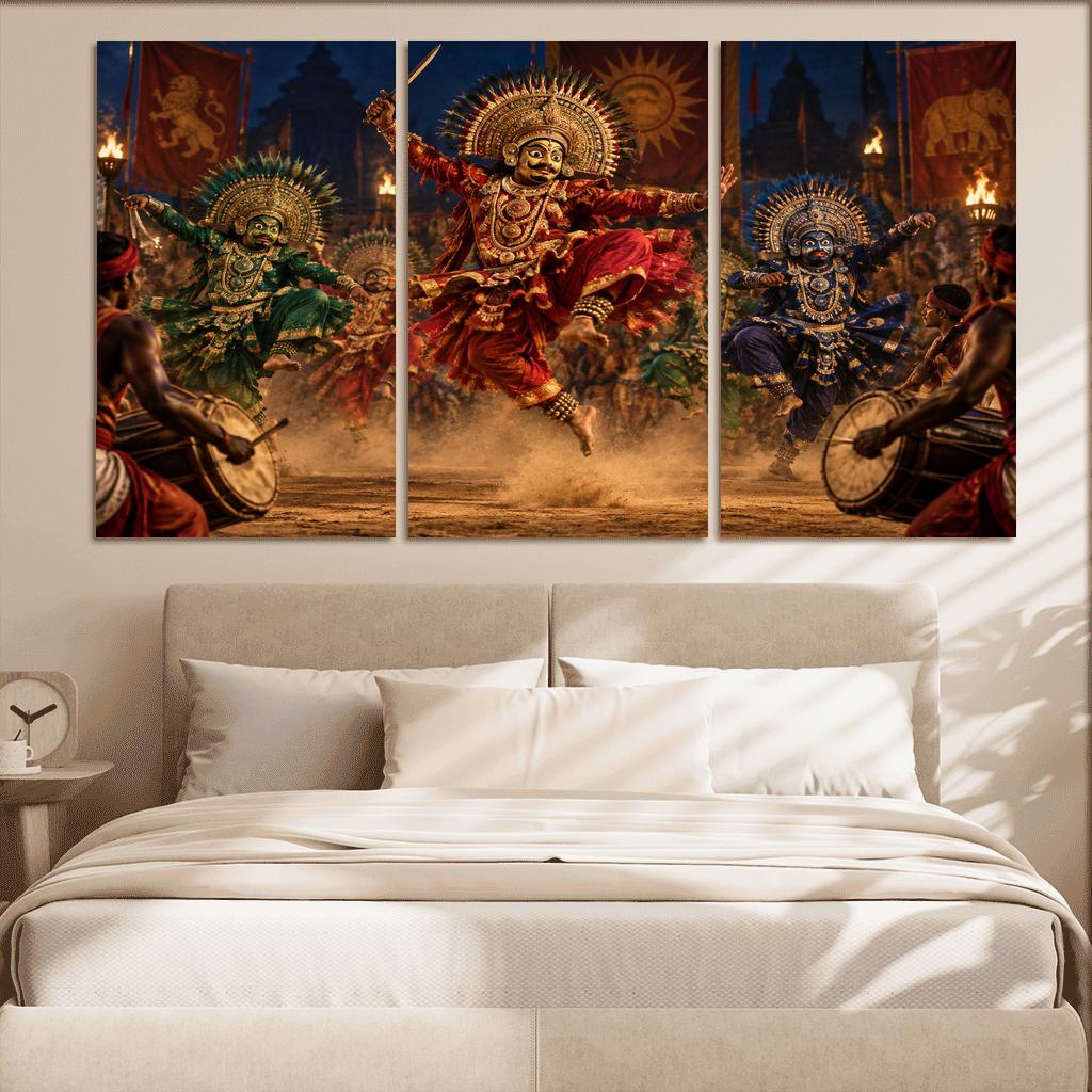 Chhau Masked Martial Dance Of Mythic Valor canvas paintings frame [AI-a8b13573-6c8e975e3484]