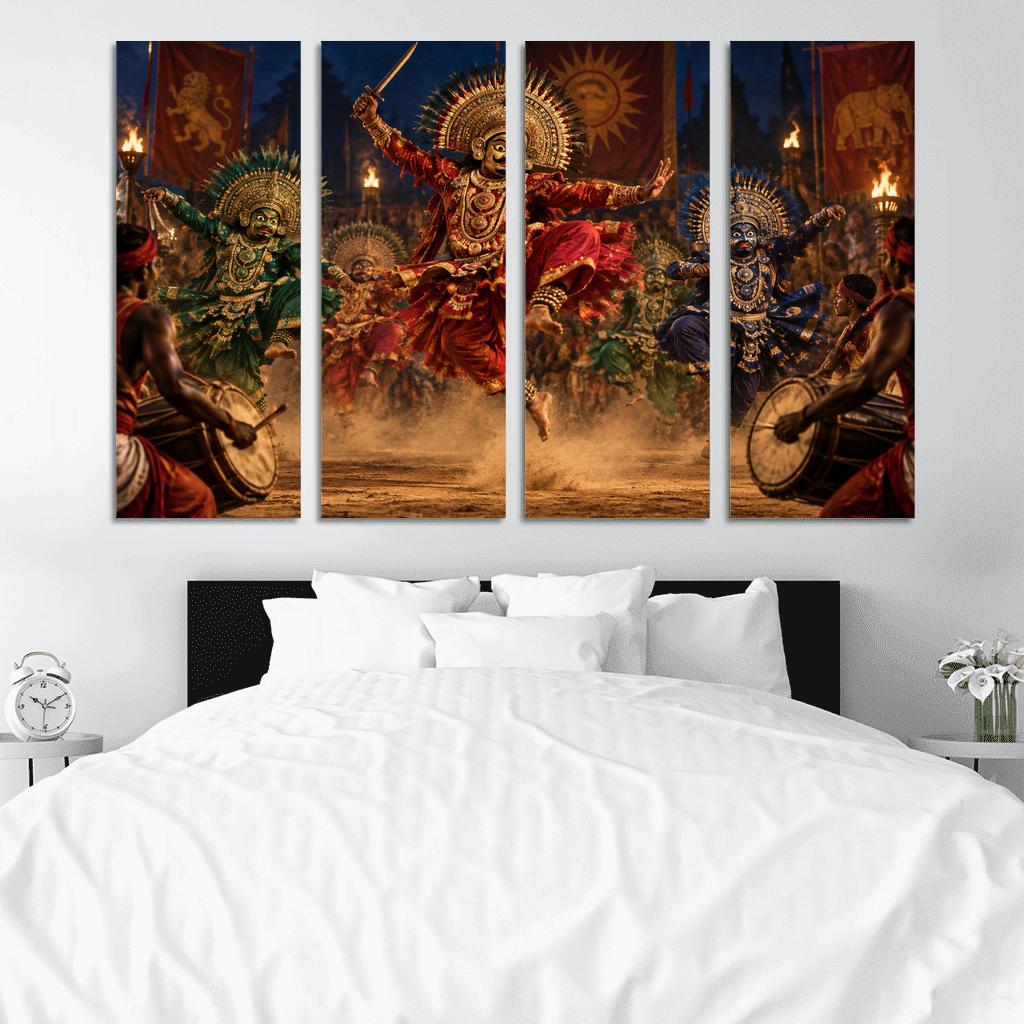 Chhau Masked Martial Dance Of Mythic Valor canvas paintings frame [AI-a8b13573-6c8e975e3484]