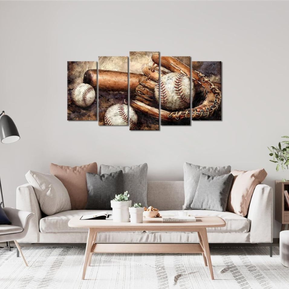 5 Pieces Vintage Baseball Canvas Wall Art For Home And Office Decor