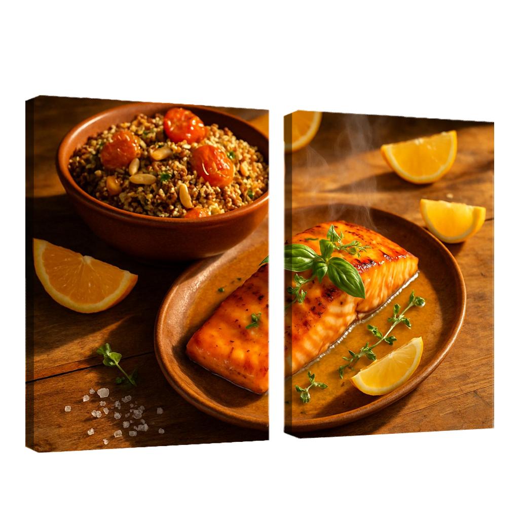 Charred Citrus Herb Salmon With Quinoa Medley decor