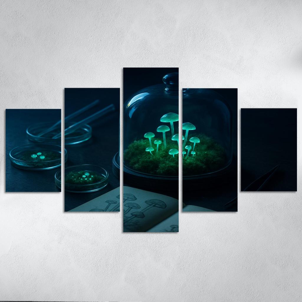 Bioluminescent Microgarden oil paintings frame