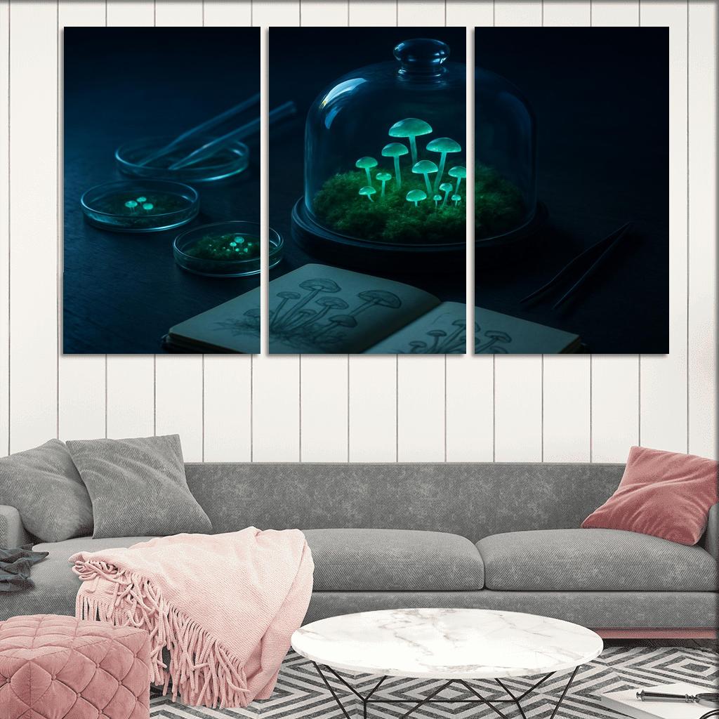 Bioluminescent Microgarden oil paintings frame