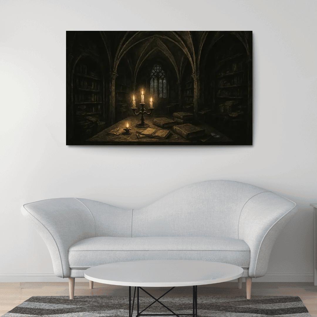 Nocturnal Rib Vault Library multi-panel paintings