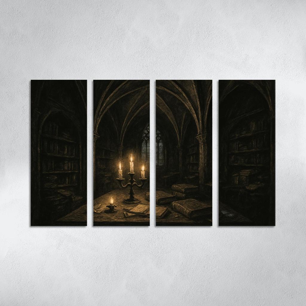 Nocturnal Rib Vault Library multi-panel paintings