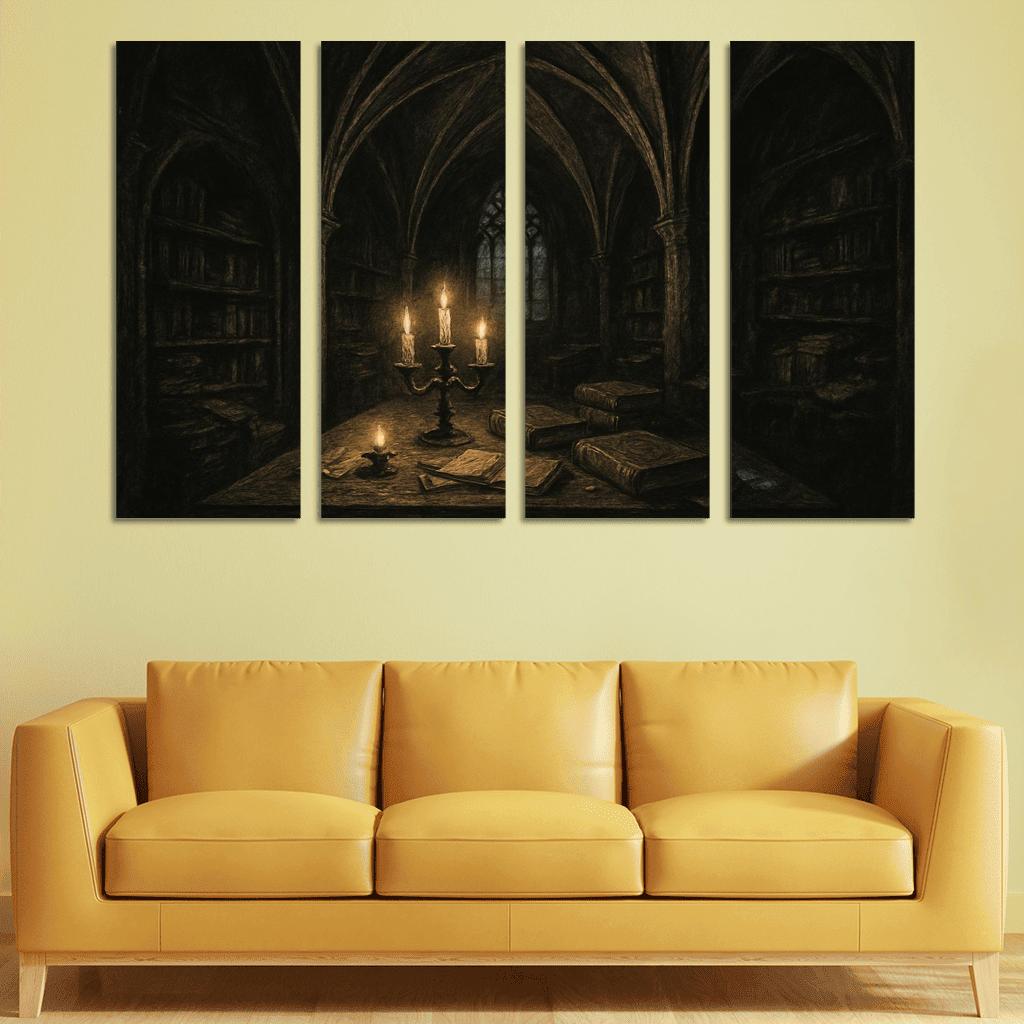 Nocturnal Rib Vault Library multi-panel paintings