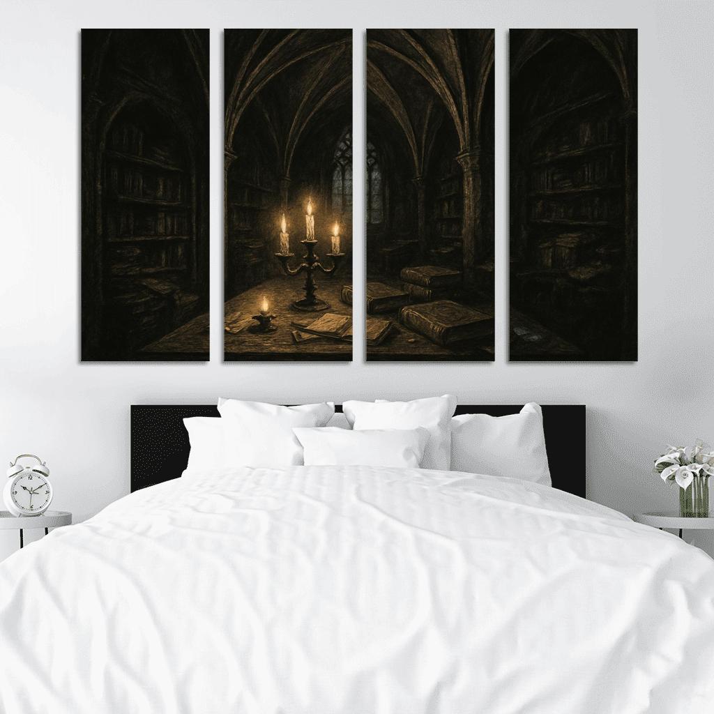 Nocturnal Rib Vault Library multi-panel paintings