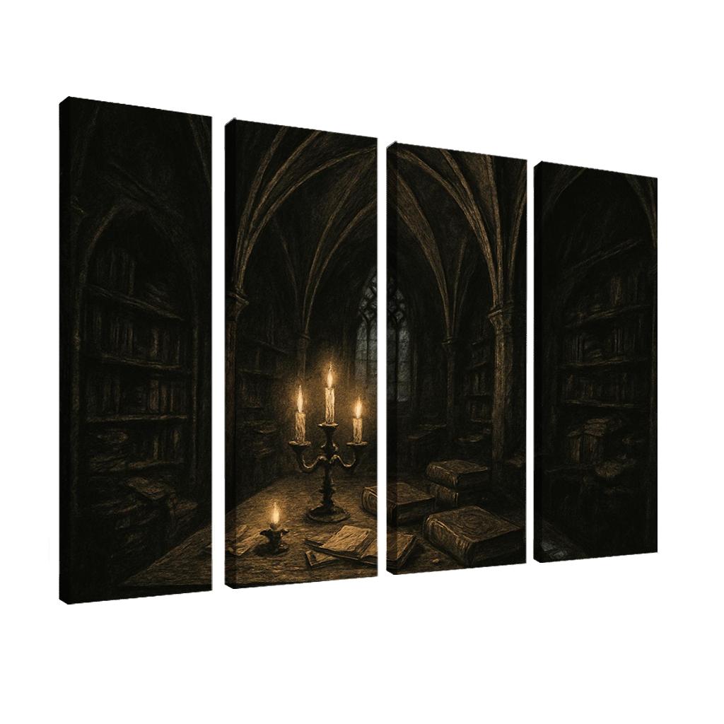 Nocturnal Rib Vault Library multi-panel paintings