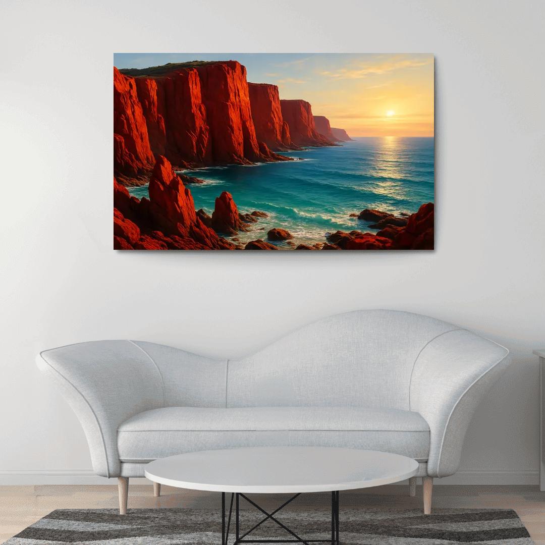 Crimson Cliffs Coastal Escape oil paintings frame