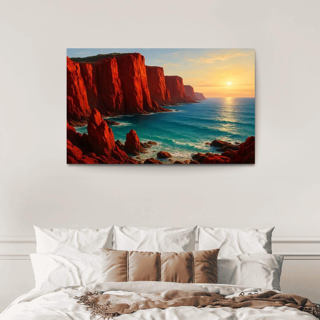 Crimson Cliffs Coastal Escape oil paintings frame