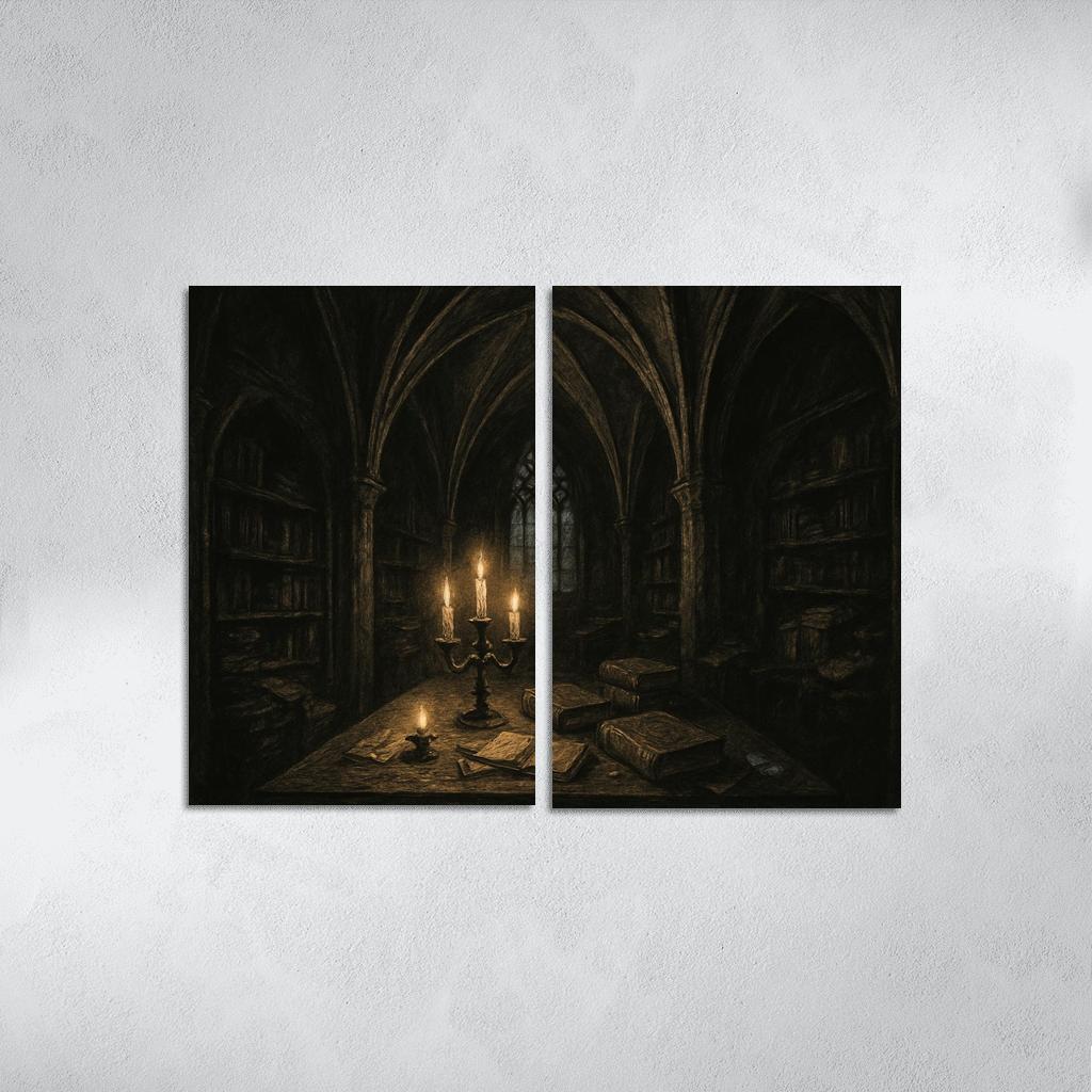 Nocturnal Rib Vault Library multi-panel paintings