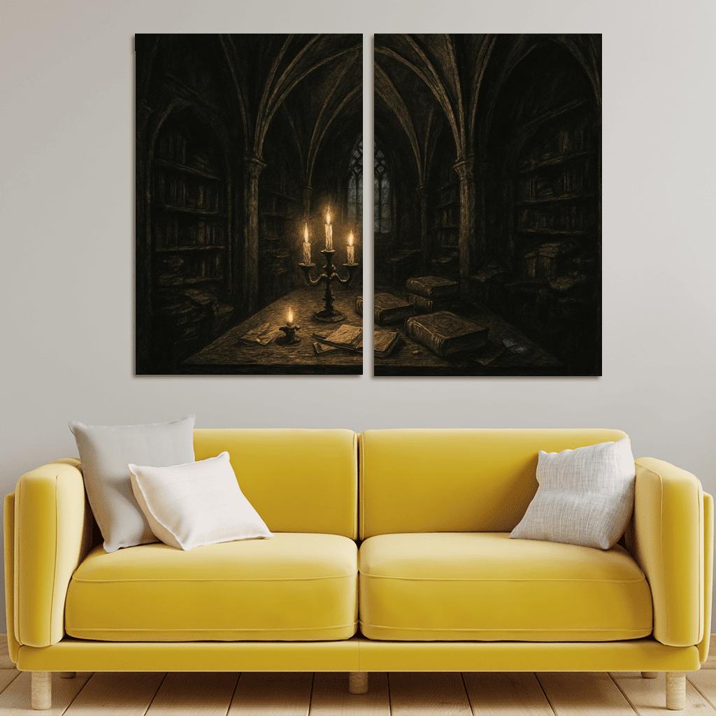 Nocturnal Rib Vault Library multi-panel paintings