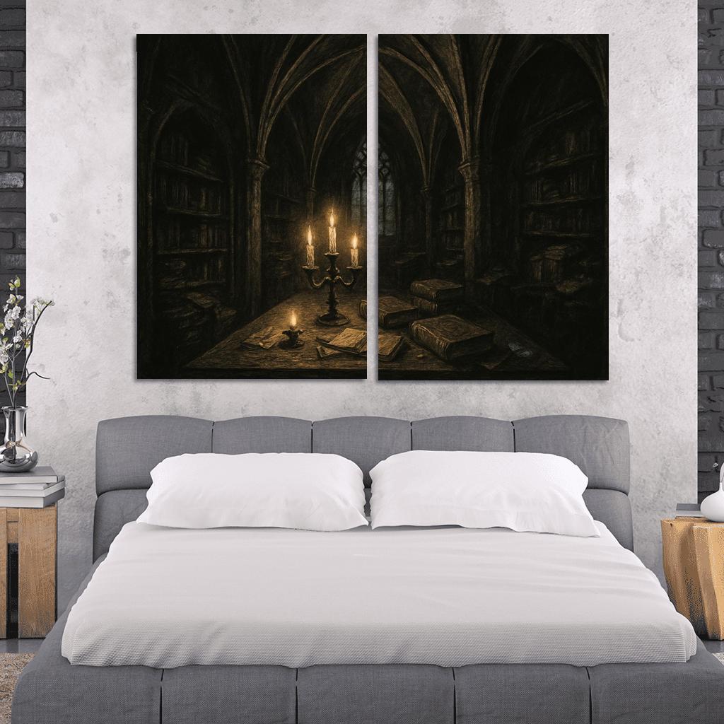 Nocturnal Rib Vault Library multi-panel paintings