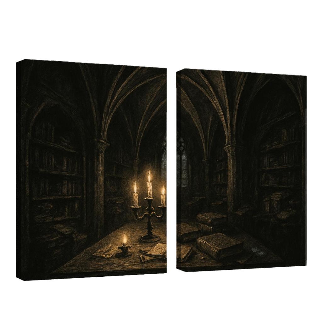 Nocturnal Rib Vault Library multi-panel paintings