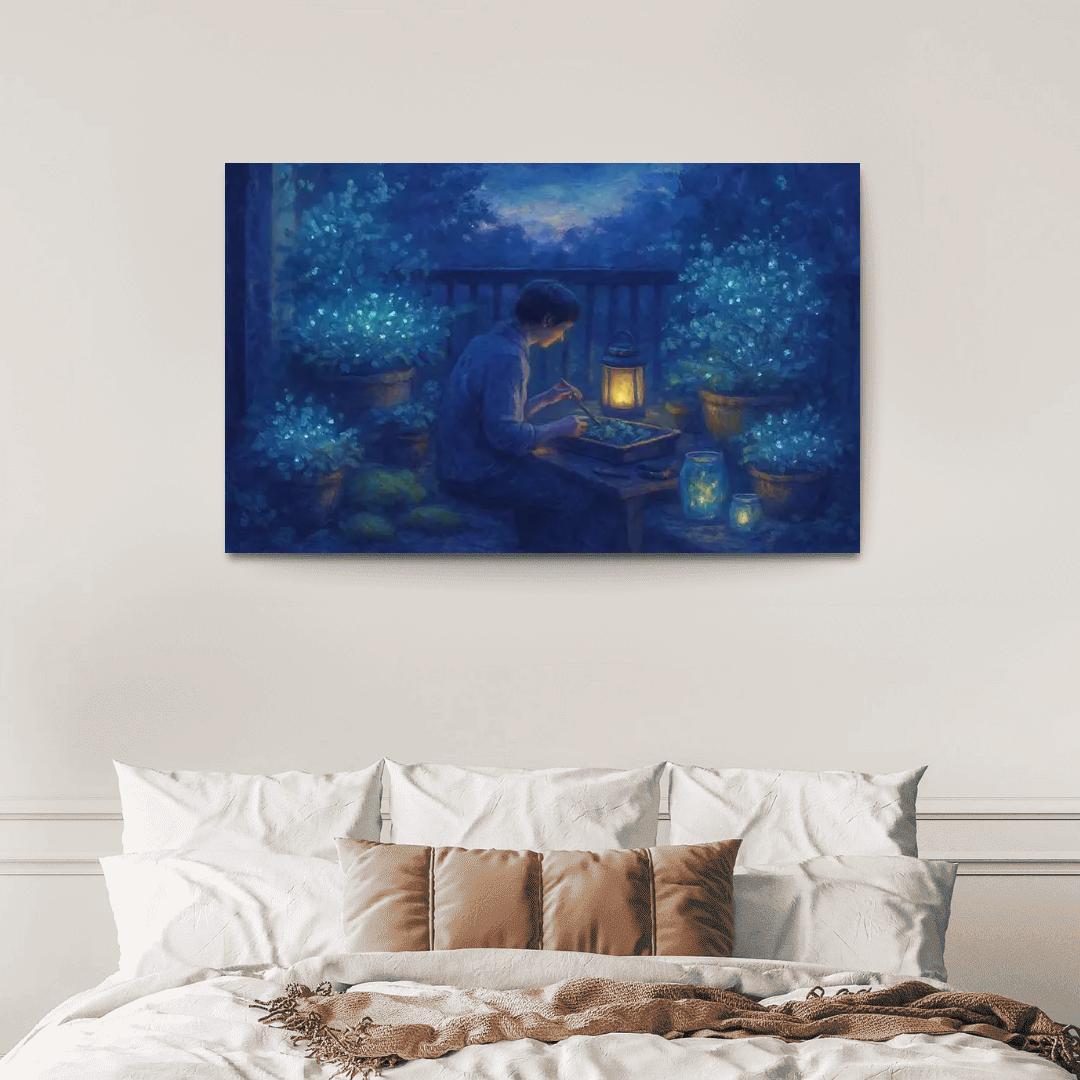 Bioluminescent Night Gardening canvas paintings frame
