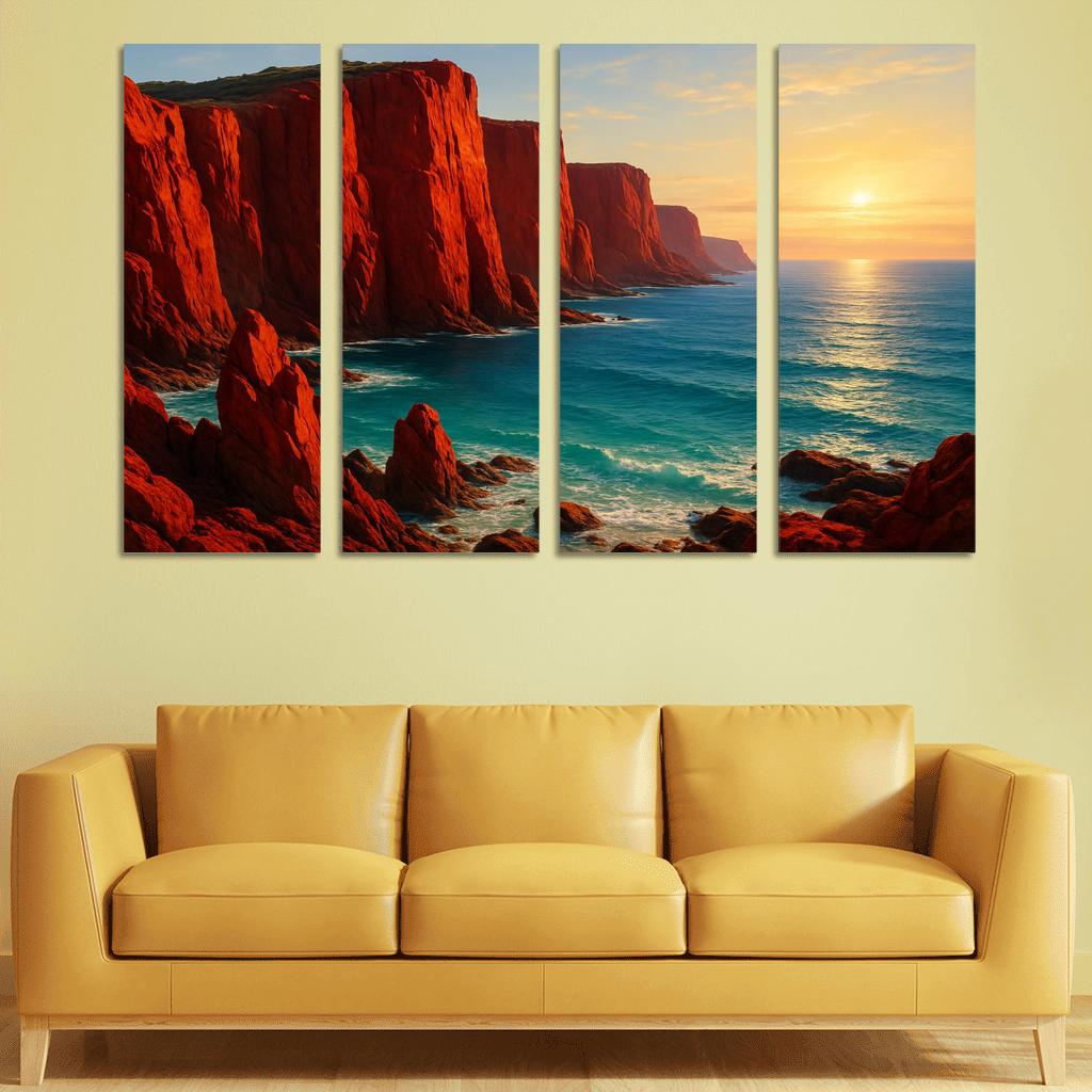 Crimson Cliffs Coastal Escape oil paintings frame