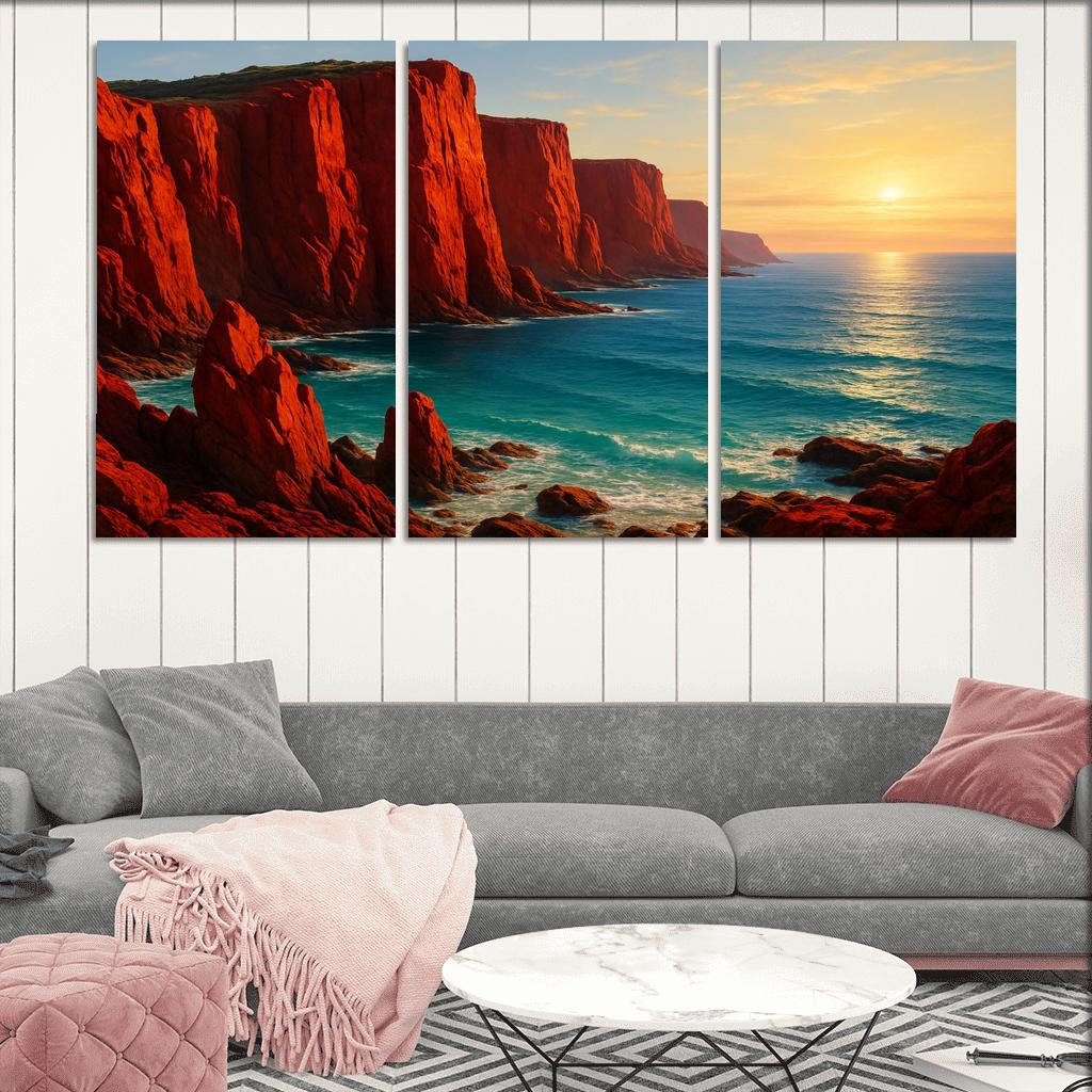Crimson Cliffs Coastal Escape oil paintings frame