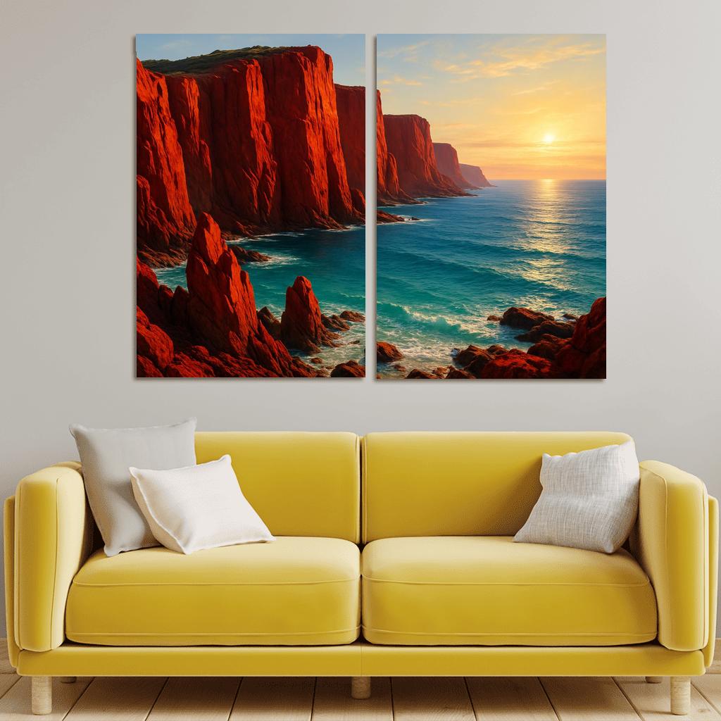 Crimson Cliffs Coastal Escape oil paintings frame