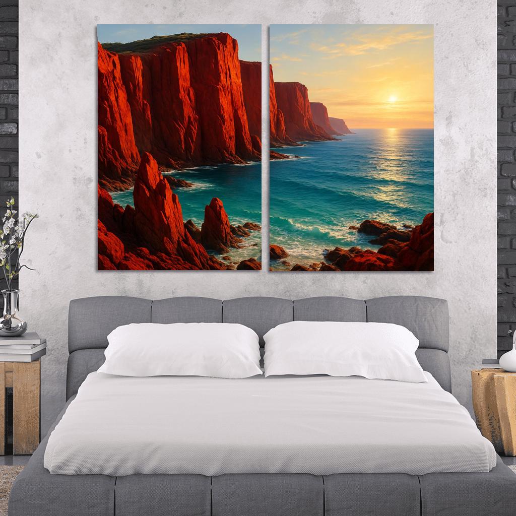 Crimson Cliffs Coastal Escape oil paintings frame