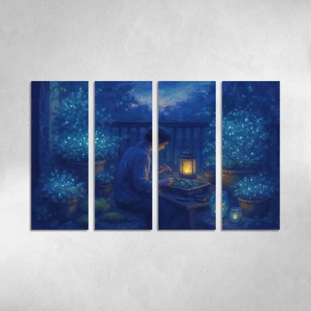 Bioluminescent Night Gardening canvas paintings frame