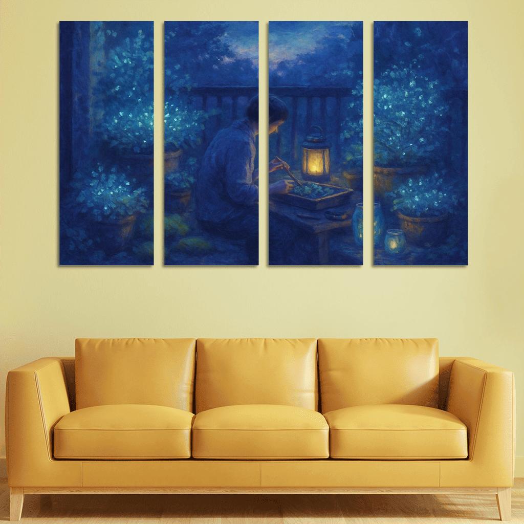 Bioluminescent Night Gardening canvas paintings frame