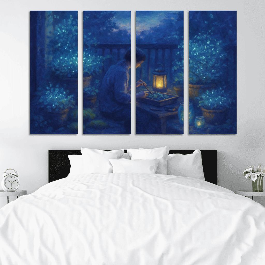 Bioluminescent Night Gardening canvas paintings frame