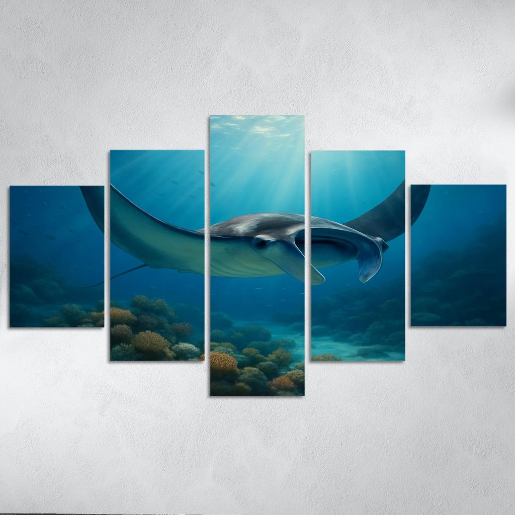 The Velvet Manta Ray Dancing Over Coral Gardens premium artwork frames