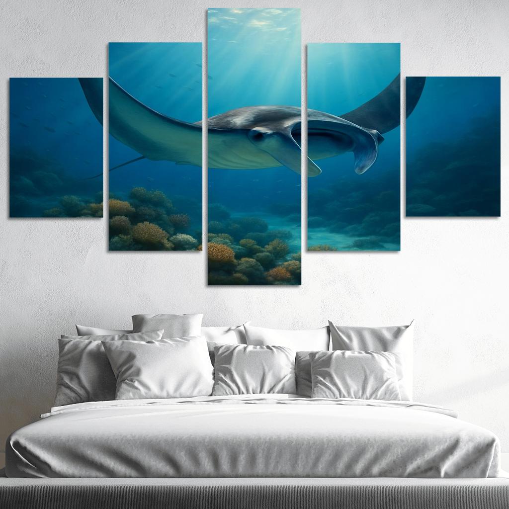 The Velvet Manta Ray Dancing Over Coral Gardens premium artwork frames