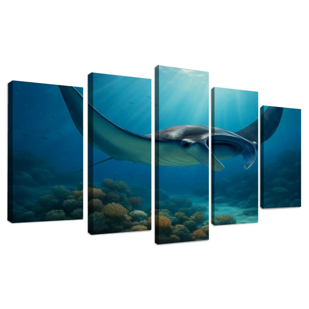The Velvet Manta Ray Dancing Over Coral Gardens premium artwork frames