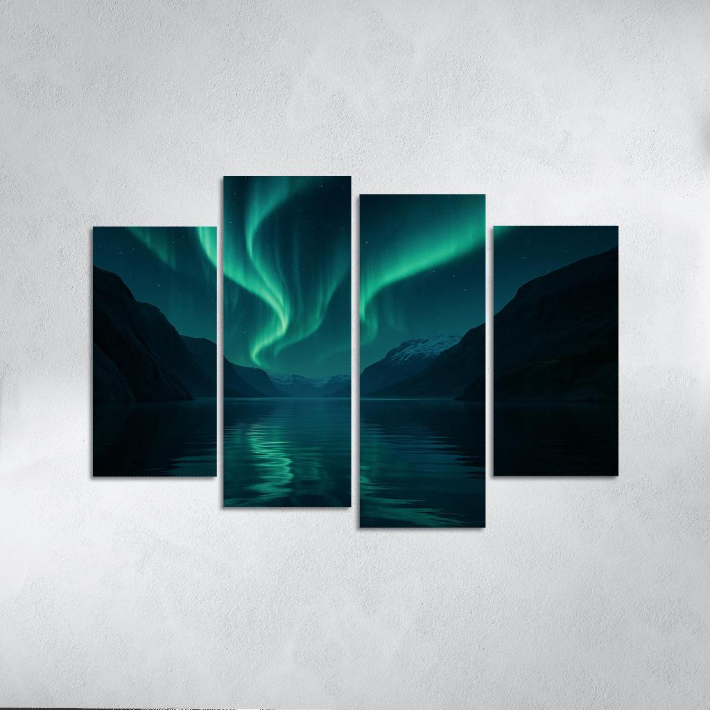 Celestial Aurora Over Glassy Fjord abstract paintings frame