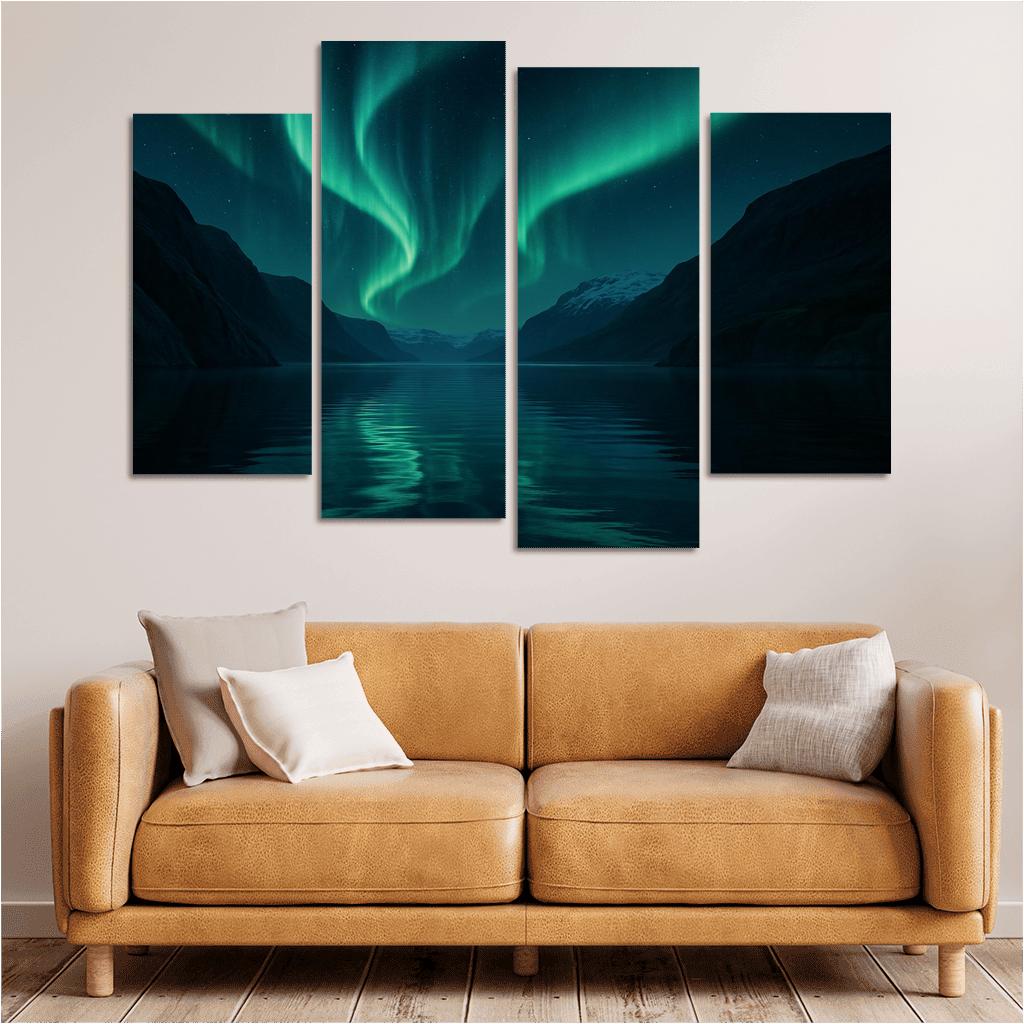 Celestial Aurora Over Glassy Fjord abstract paintings frame