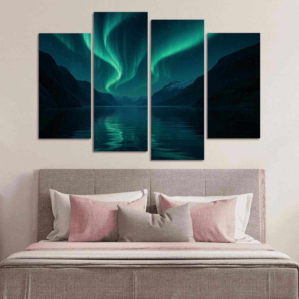 Celestial Aurora Over Glassy Fjord abstract paintings frame