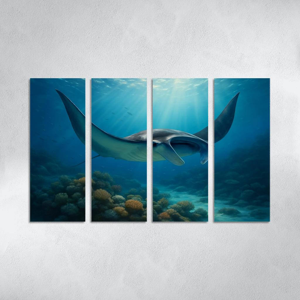 The Velvet Manta Ray Dancing Over Coral Gardens premium artwork frames