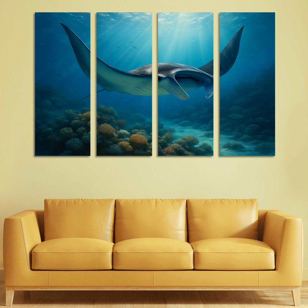 The Velvet Manta Ray Dancing Over Coral Gardens premium artwork frames
