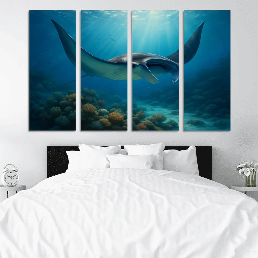 The Velvet Manta Ray Dancing Over Coral Gardens premium artwork frames