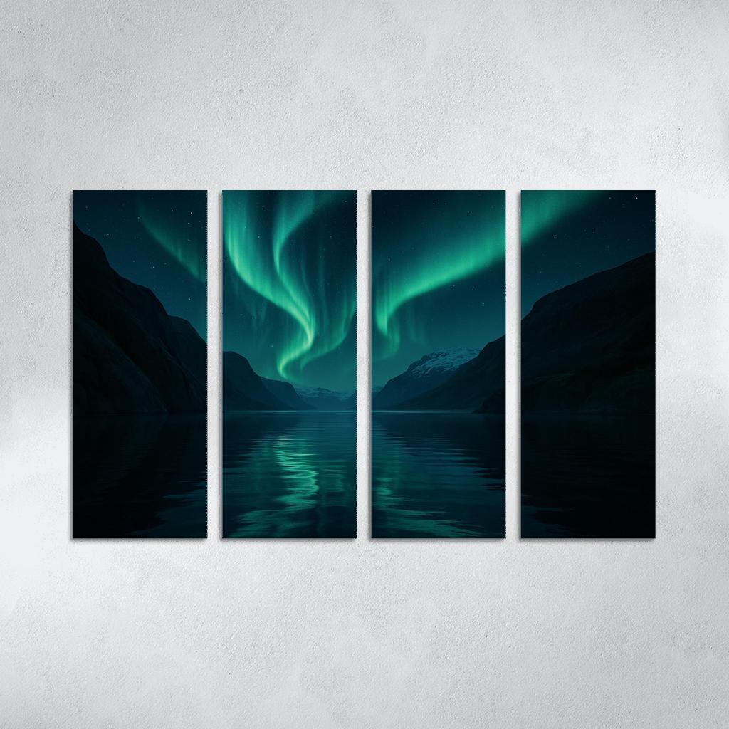 Celestial Aurora Over Glassy Fjord abstract paintings frame
