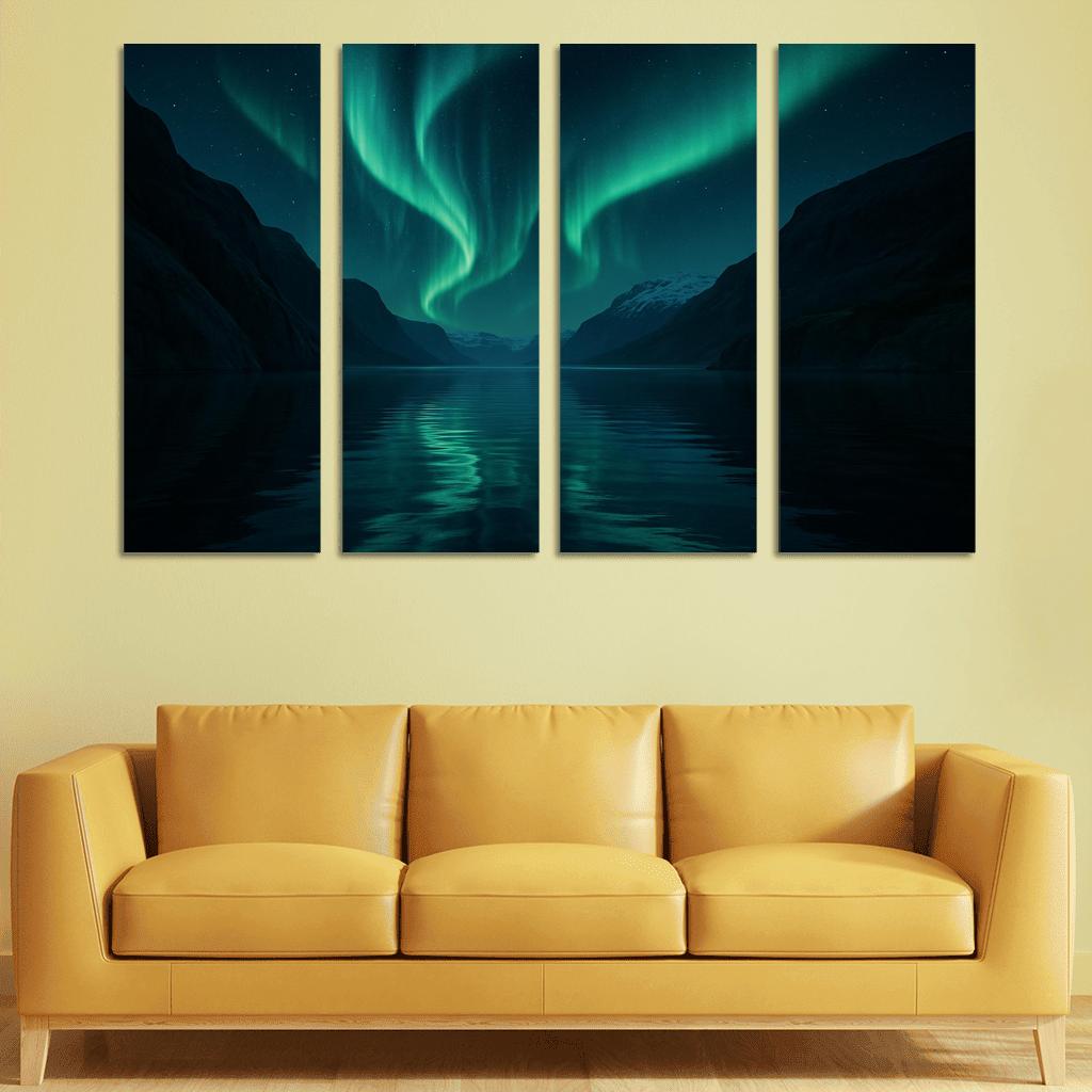 Celestial Aurora Over Glassy Fjord abstract paintings frame