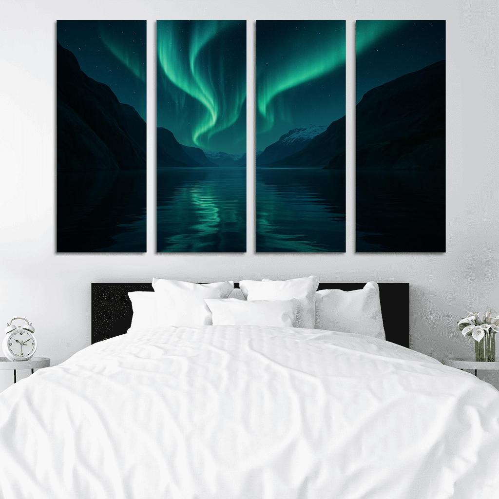 Celestial Aurora Over Glassy Fjord abstract paintings frame