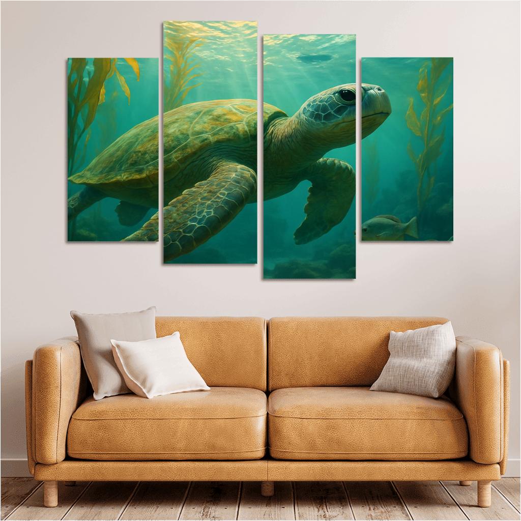 Floating Forest Sea Turtle multi-panel paintings