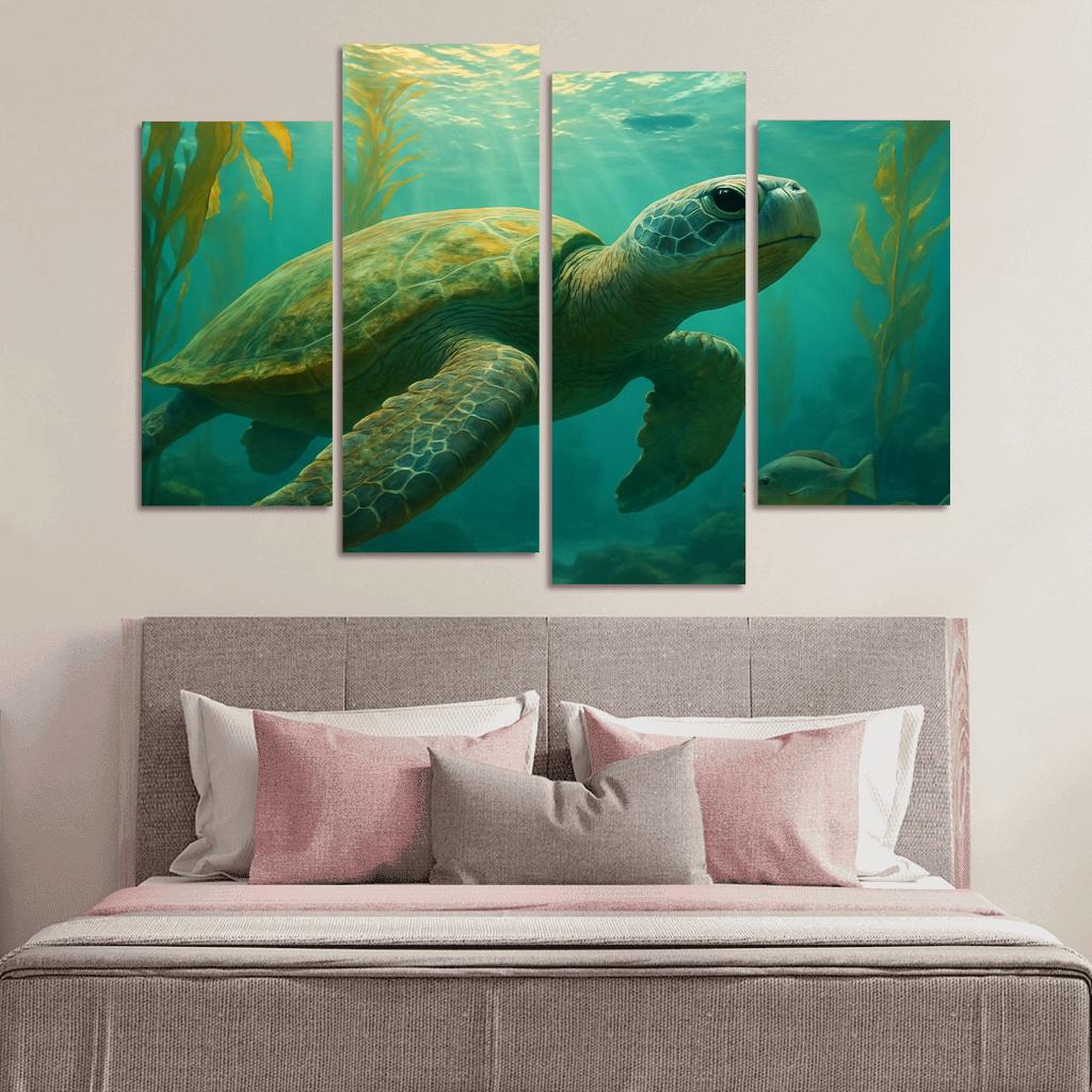 Floating Forest Sea Turtle multi-panel paintings