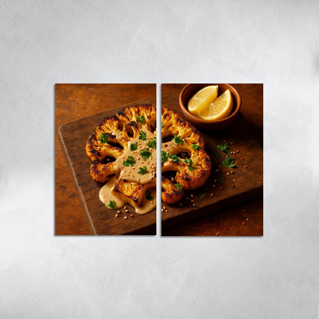 Smoky Harissa Cauliflower Steak With Tahini Drizzle multi-panel paintings