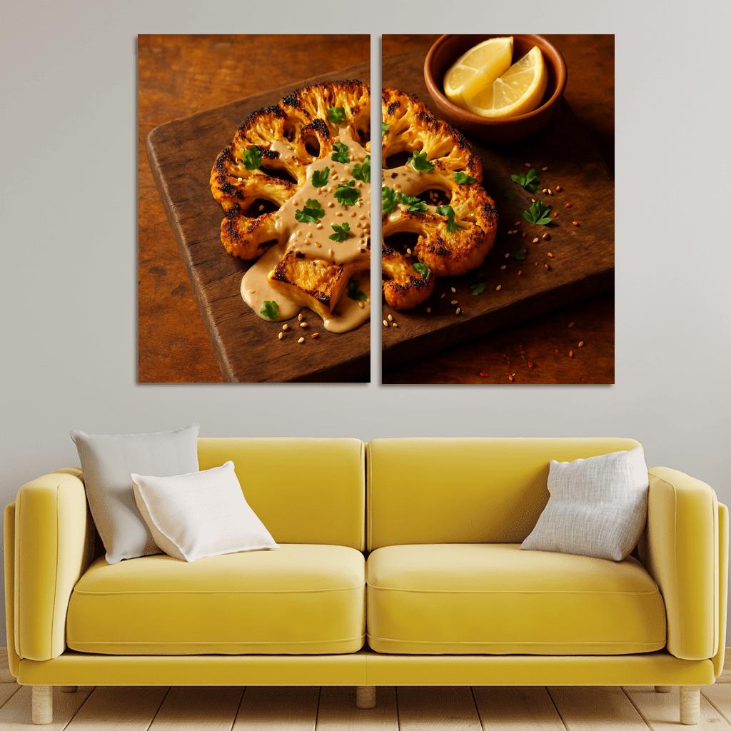 Smoky Harissa Cauliflower Steak With Tahini Drizzle multi-panel paintings