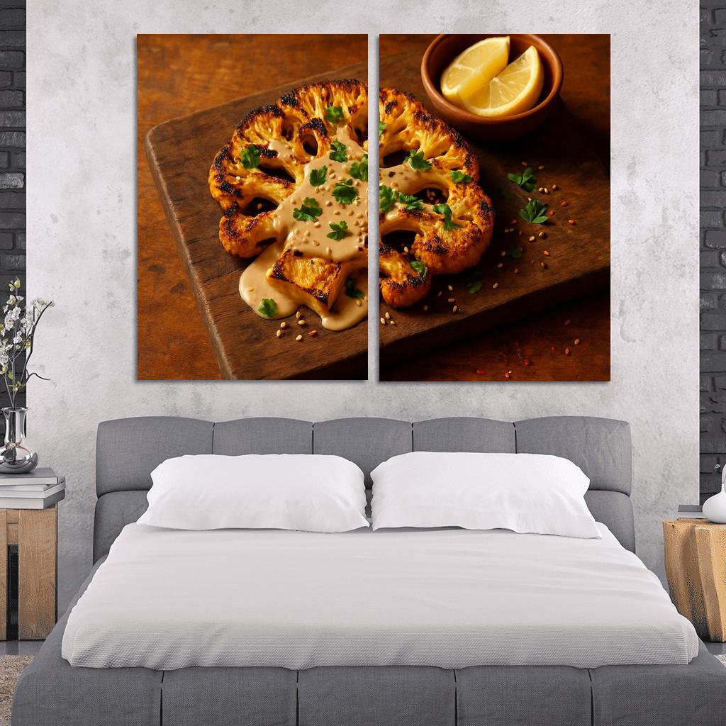 Smoky Harissa Cauliflower Steak With Tahini Drizzle multi-panel paintings