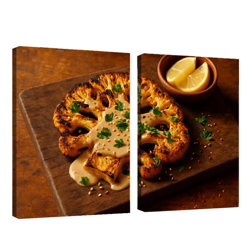 Smoky Harissa Cauliflower Steak With Tahini Drizzle multi-panel paintings
