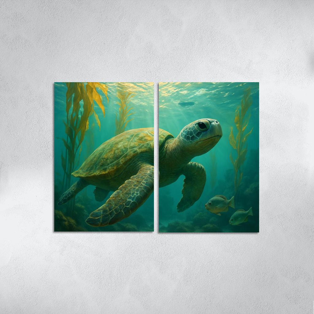 Floating Forest Sea Turtle multi-panel paintings