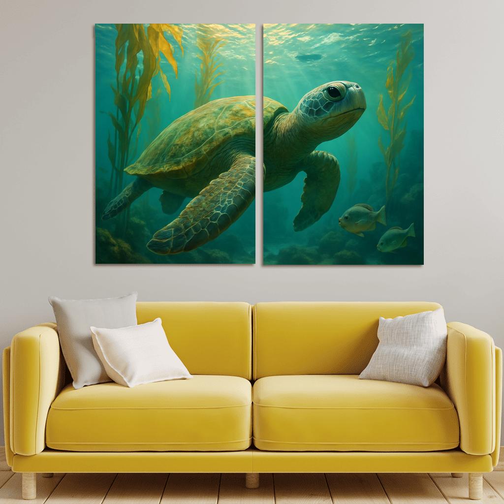 Floating Forest Sea Turtle multi-panel paintings