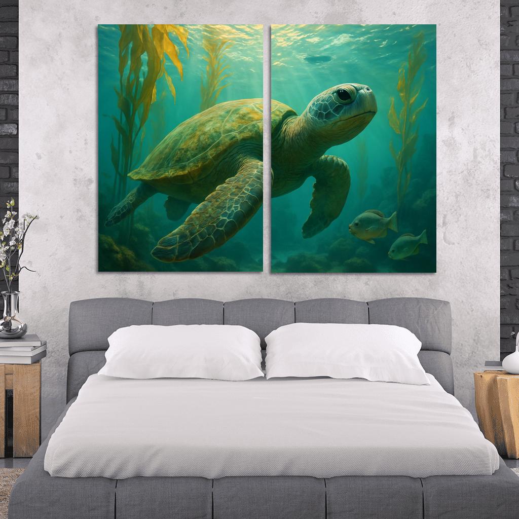 Floating Forest Sea Turtle multi-panel paintings