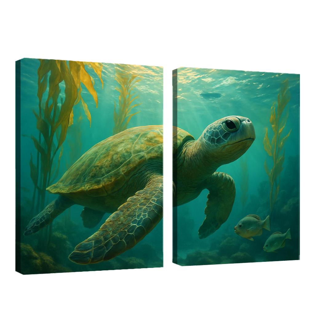 Floating Forest Sea Turtle multi-panel paintings
