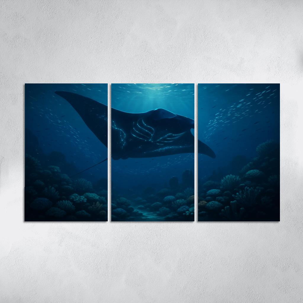 Bioluminescent Manta Ray Over Coral Reef canvas paintings frame